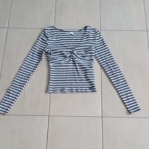 Hollister Black and White Striped Long Sleeve Top